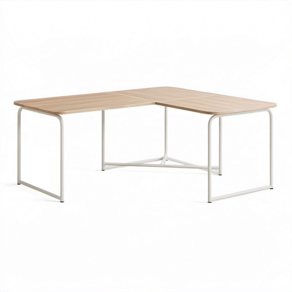 Biurko narożne w kształcie L 160 x 120 x 74 cm, płyta wiórowa laminowana, dąb jasny/białe