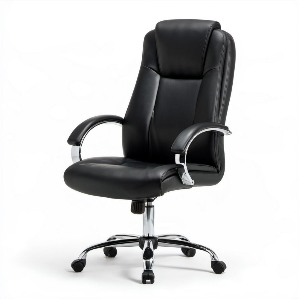Obrotowy fotel biurowy z ekoskóry czarno-srebrny 65 × 70 × 110–120 cm