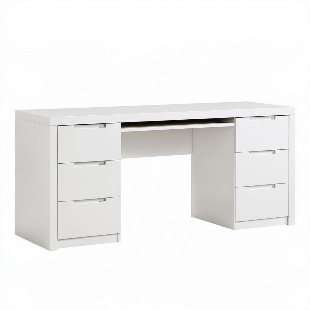 Białe biurko komputerowe z płyty MDF 140 x 60 x 75 cm, 6 szuflad