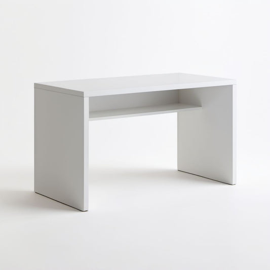 Białe biurko komputerowe z płyty wiórowej laminowanej 100 × 50 × 75 cm z otwartą półką
