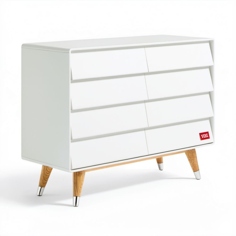 Biała komoda z lakierowanej płyty MDF, 8 szuflad, 120 × 45 × 90 cm