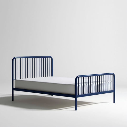 Łóżko pojedyncze granatowe ze stali 90 x 200 cm z ramą szczebelkową