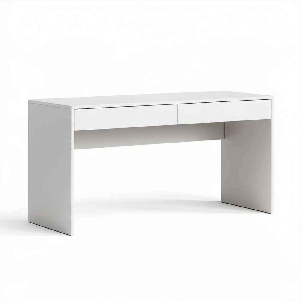 Białe biurko komputerowe z płyty wiórowej laminowanej, 120 x 60 x 75 cm, 2 szuflady