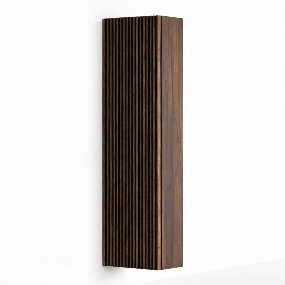 Wisząca szafka łazienkowa MDF z lamelowym frontem, ciemny orzech, 35 × 30 × 160 cm