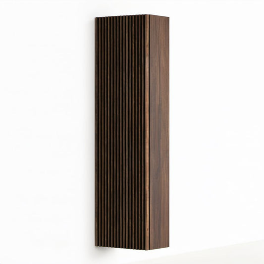Wisząca szafka łazienkowa MDF z lamelowym frontem, ciemny orzech, 35 × 30 × 160 cm